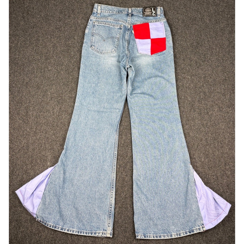 Vintage Levi's USA Y2K Reworked Flare Jeans Peace Sign Patchwork Boho Juniors 11 - Picture 2 of 14